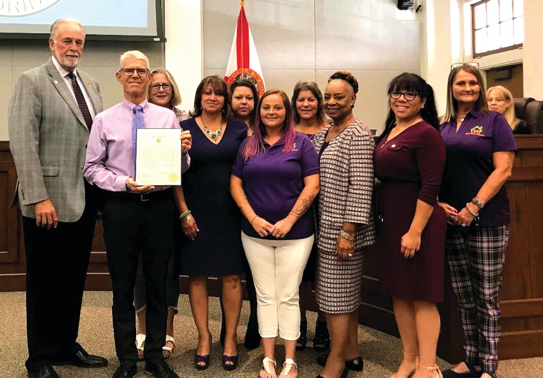 OKEECHOBEE -- Representatives of Martha's House accepted the proclamation for Domestic Violence Awareness Month at the Oct. 20 meeting of the Okeechobee County Board of Commissioners. [Courtesy photo]